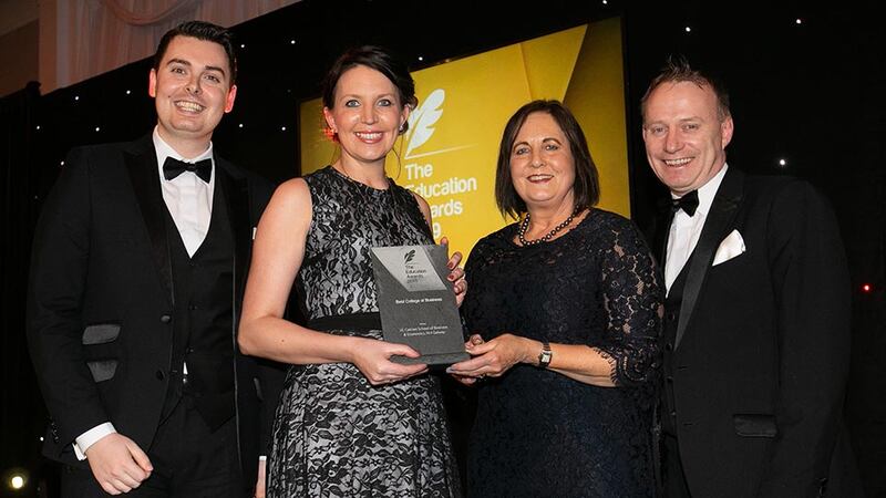 Dr Jane O'Keeffe, JC & Director of Supply Chain, NMCI/CIT presents the Best College of Business award to Elaine Rea, Caroline Kennedy and Dr AnnMarie Groarke, NUI Galway