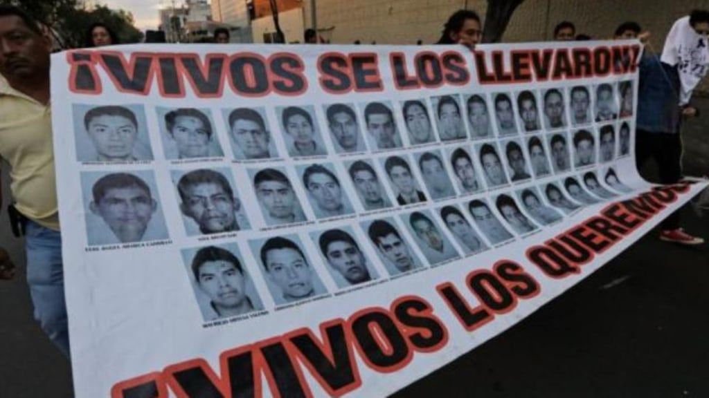 A file image of protesters in Mexico City presenting a photomontage of 43 student teachers who went missing from the southwestern city of Iguala last September. Photograph: Henry Romero/Reuters.