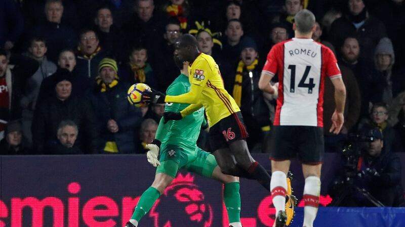 Abdoulaye Doucoure equalises for Watford against Southampton. Photograph: David Klein/Reuters