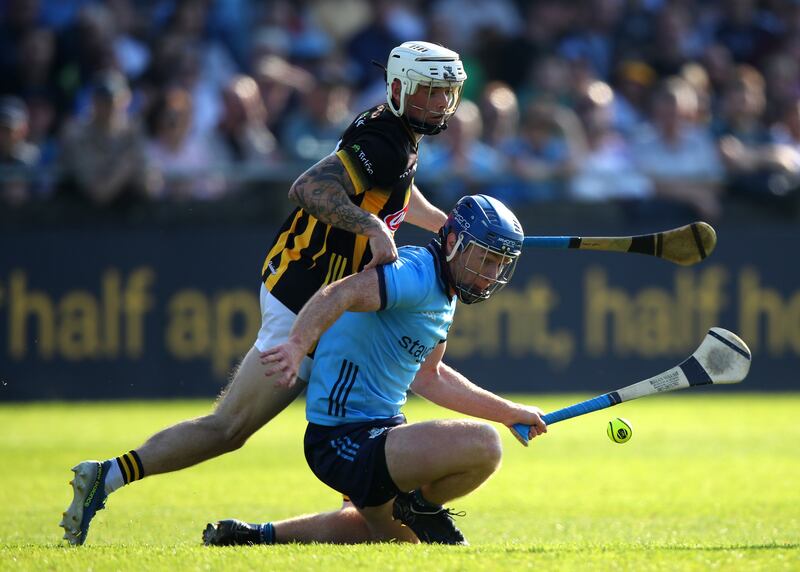 Kilkenny's Owen Wall tackles John Bellew of Dublin during the Leinster championship clash at Parnell Park. Photograph: Leah Scholes/Inpho