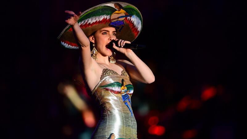 Mexican singer Belinda performs during the closing campaign rally of presidential candidate Andrés Manuel López Obrador in Mexico City. Photograph: Ronaldo Schemidt/AFP/Getty Images