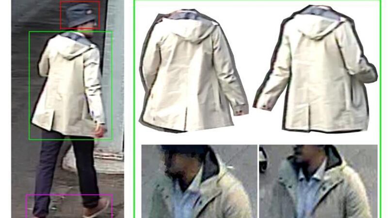 Detail of a jacket worn by the “man in hat” bombing suspect which is thought to have been discarded on the morning of the Brussels attacks and which may yet be located. File photograph: Belgian Federal Police/EPA