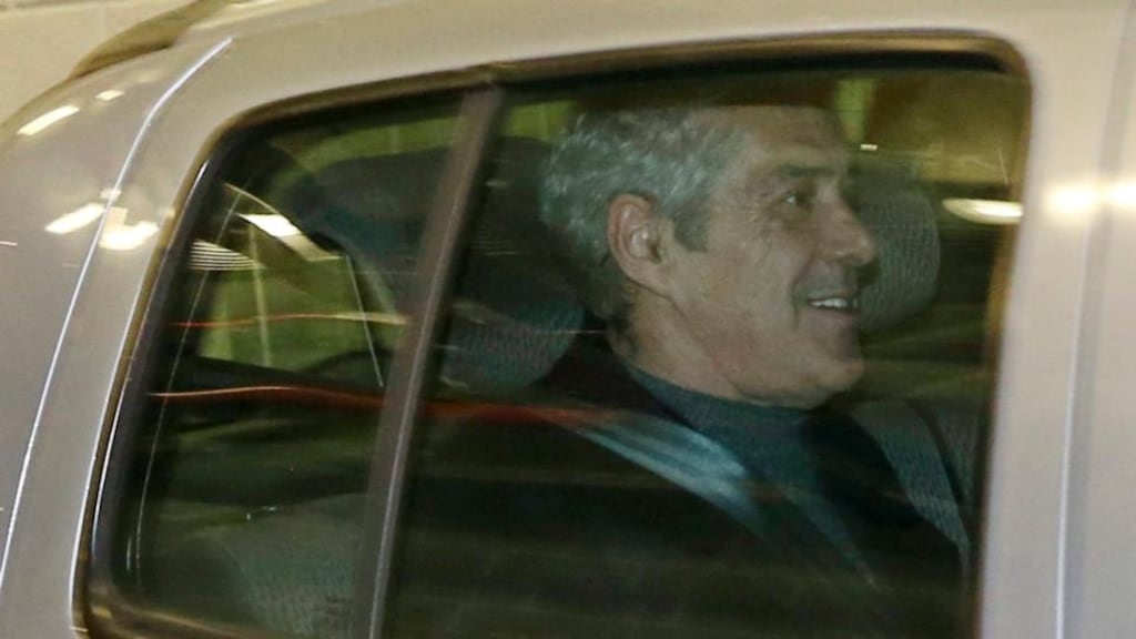 The former Portuguese prime minister Jose Sócrates inside a police car leaving the Central Criminal Court in Lisbon, Portugal, yesterday. Photograph: Andre Kosters/EPA.