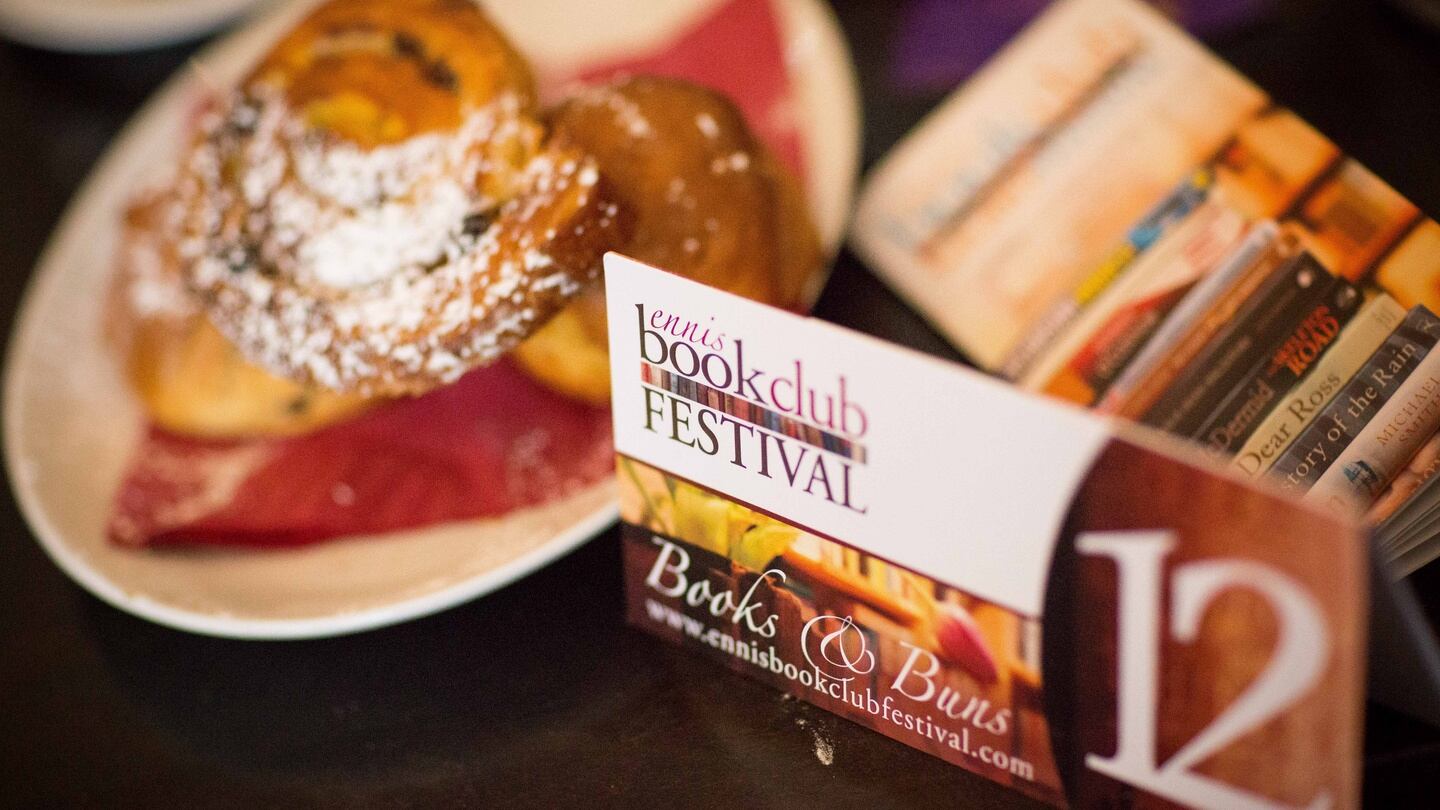 Enjoying “Books and Buns” at the Rowan Tree Café as part of the 2014 Ennis Book Club Festival