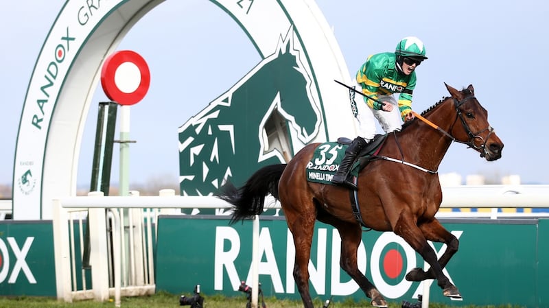 Rachael Blackmore passes the post at Aintree on board Minella Times. Photograph: Getty