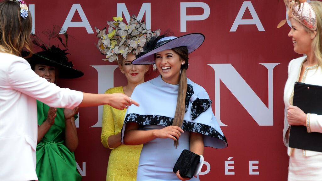 Kirsty Farrell from Newry, selected as Tuesday’s finalist who will go through to Friday’s final of The Bollinger Best Dressed Lady at the Punchestown Festival, in Naas, Co Kildare. Photograph: Eric Luke/The Irish Times