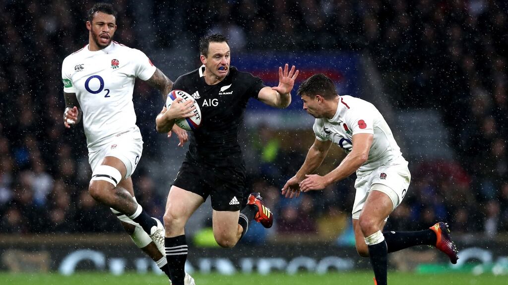 Ben Smith of the All Blacks makes a break during the win over England at Twickenham Stadium in London last week. Photo: Phil Walter/Getty Images