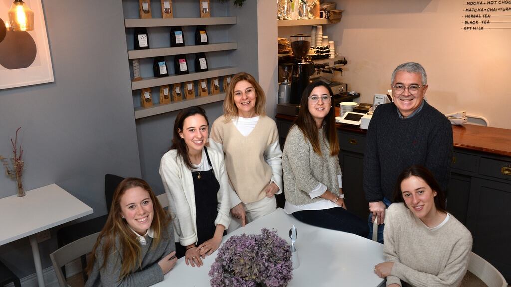 Anabella Parisi (left) with her family in their cafe, Alma, on South Circular Road, Portobello, Dublin. Photograph: Dara Mac Dónaill