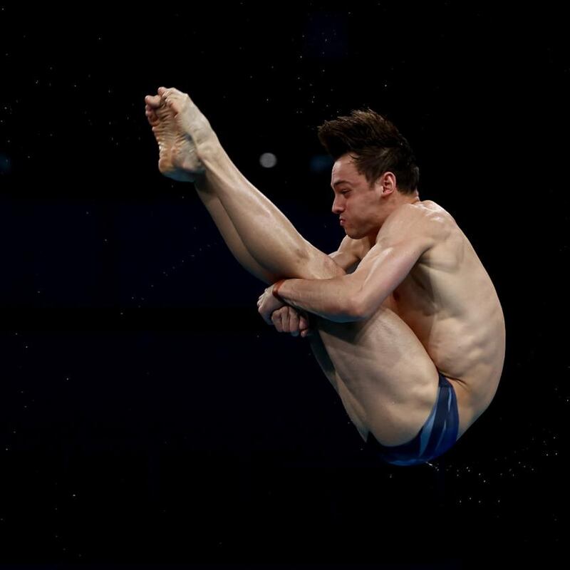 Daley in the men’s 10m platform diving preliminary in Tokyo this summer. Photograph: Clive Rose/Getty