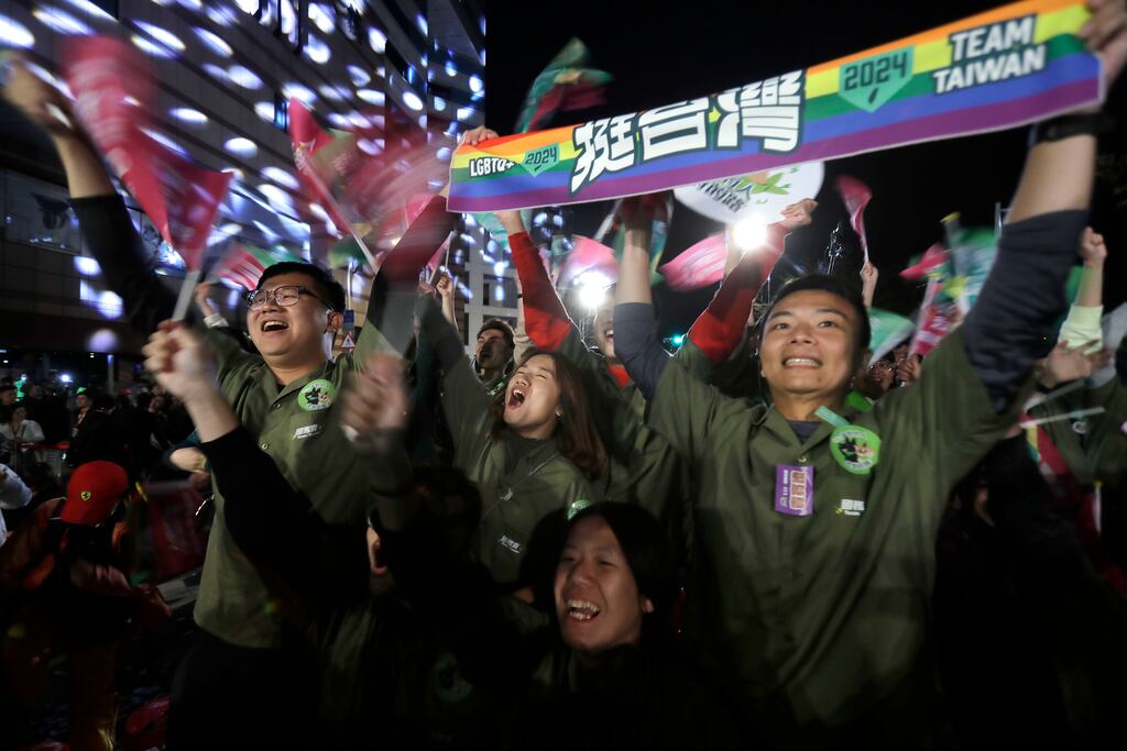 Supporters of Lai Ching-te cheer his election victory in Taiwan. Photograph: Chiang Ying-ying/AP