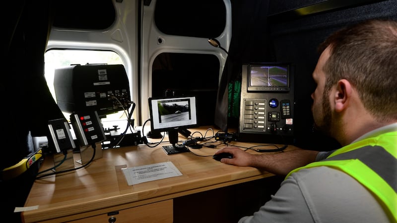 An operator in a safety van checking the speed of motorist on the Stillorgan Road. Photograph: Cyril Byrne/The Irish Times
