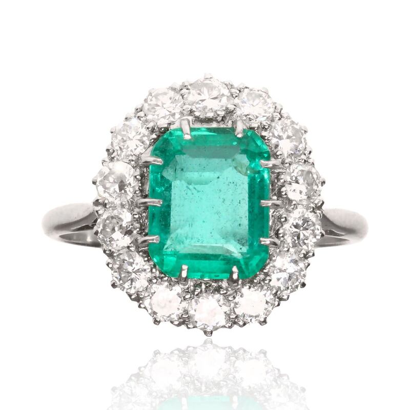 Platinum emerald & diamond cluster ring