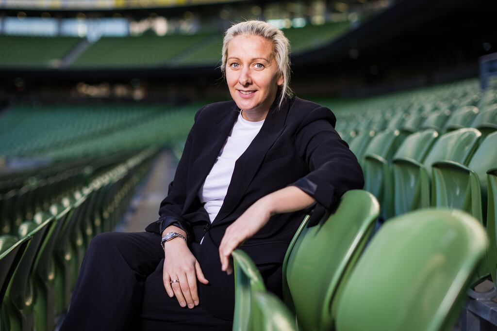 Carla Ward, the new head coach of the Republic of Ireland's women's team, at the Aviva Stadium on Thursday. Photograph: Laszlo Geczo/Inpho