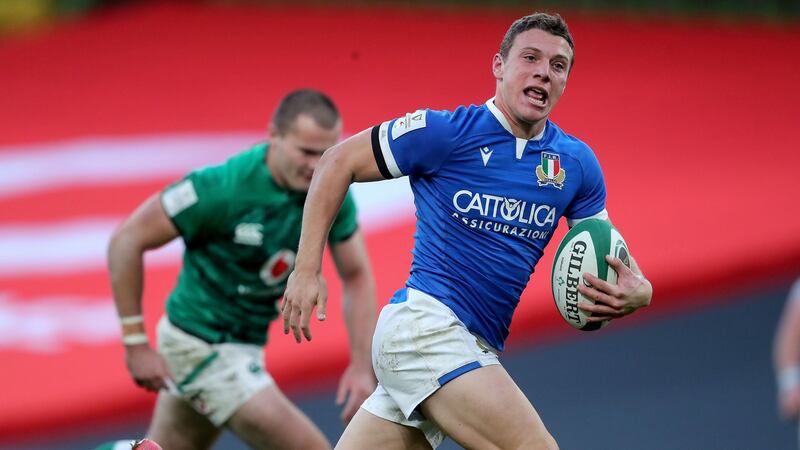 Italy’s 20-year-old outhalf Paolo Garbisi looks a proper prospect, if raw. Photograph: Bryan Keane/Inpho