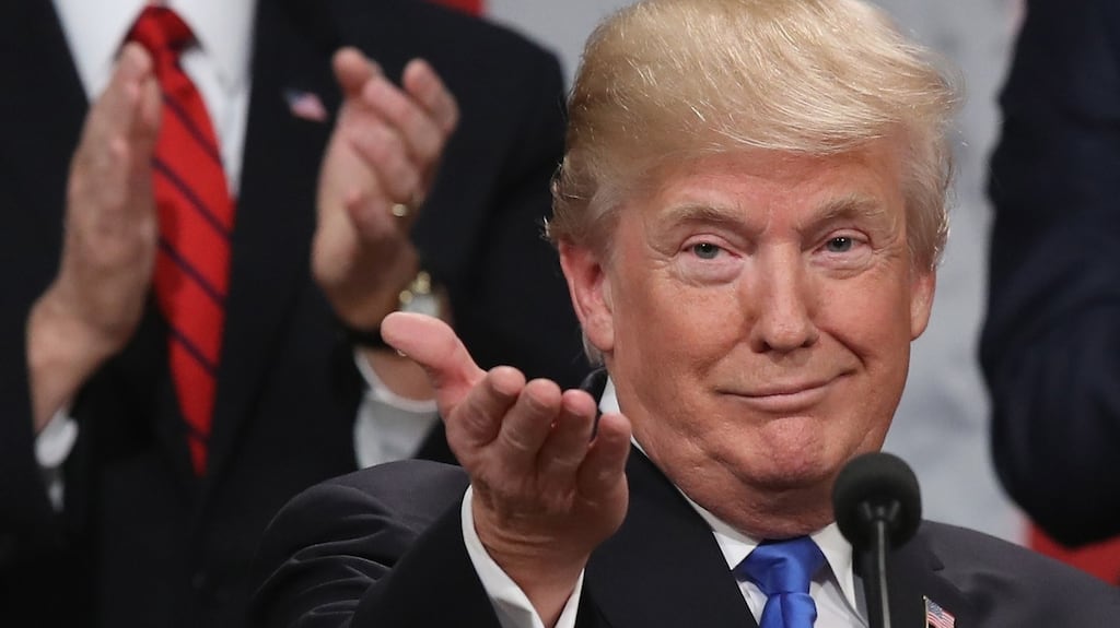 US president Donald Trump delivers his first State of the Union address. Photograph: Reuters/Win McNamee/Pool
