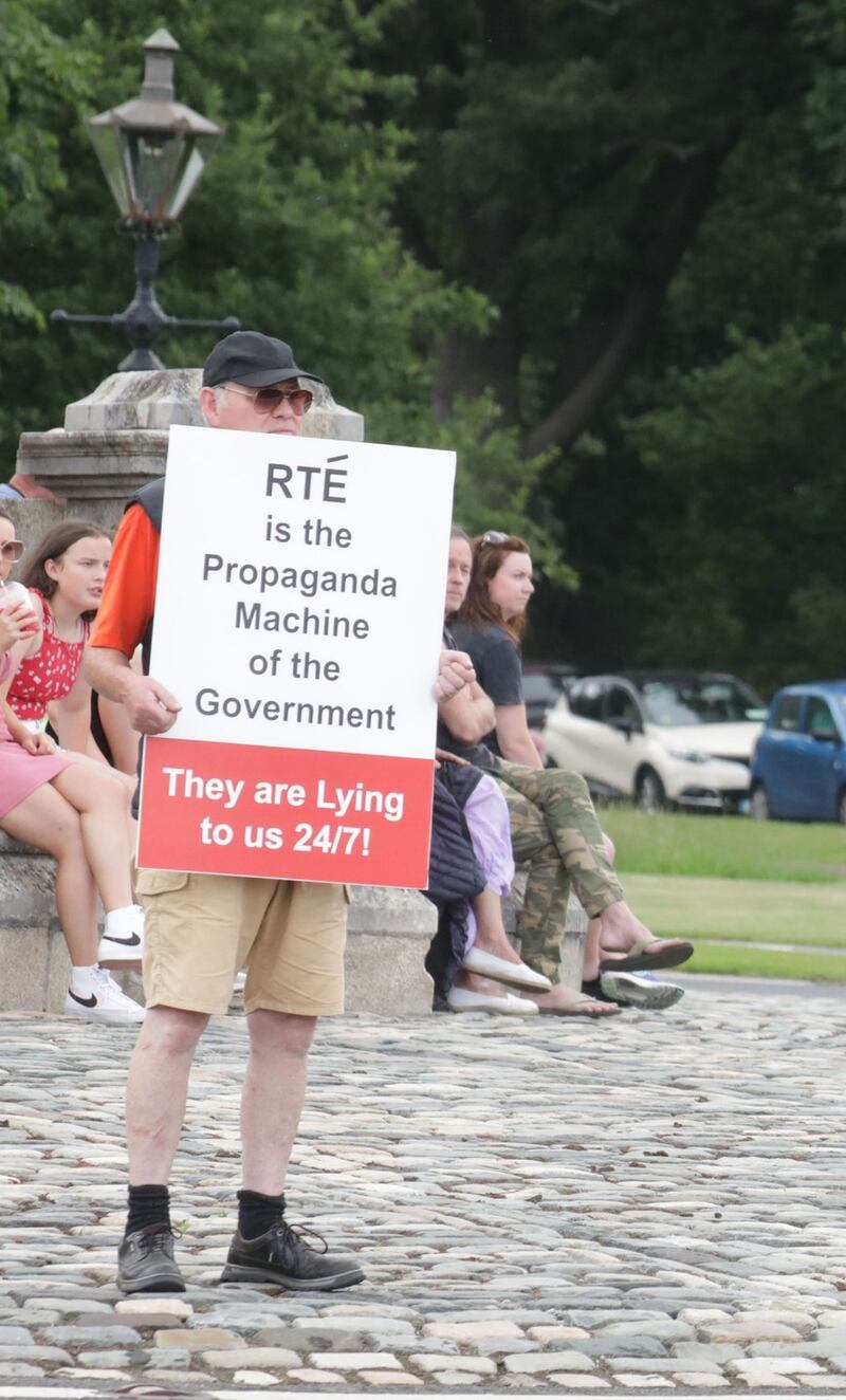 A protest outside Áras an Uachtaráin on Thursday evening. Photograph: Collins