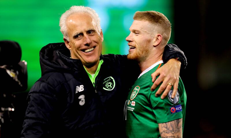 For Mick McCarthy, seen here celebrating with James McClean after Ireland's defeat of Georgia in a Euros qualifying game at the Aviva in 2019, management was a vocation. Photograph: Ryan Byrne/Inpho