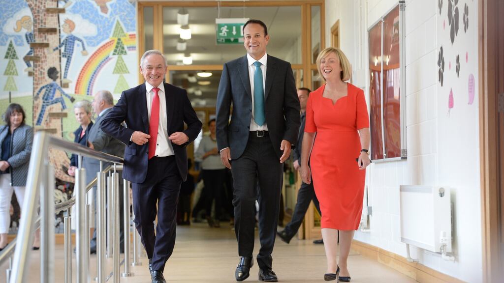 Taoiseach Leo Varadkar with Minister for Communications, Climate Action and the Environment Richard Bruton, as well as Minister for Employment and Social Protection Regina Doherty.