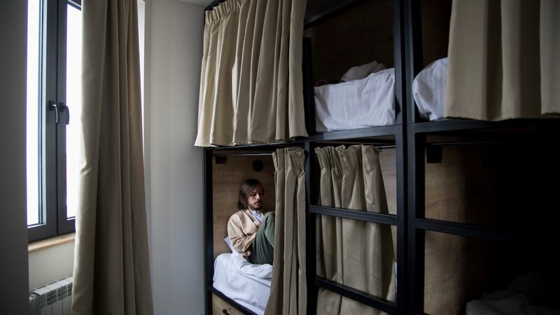 Russian immigrant Konstantin Chistokhin (33) at a hostel in Yerevan. Photograph: Daro Sulakauri/The New York Times