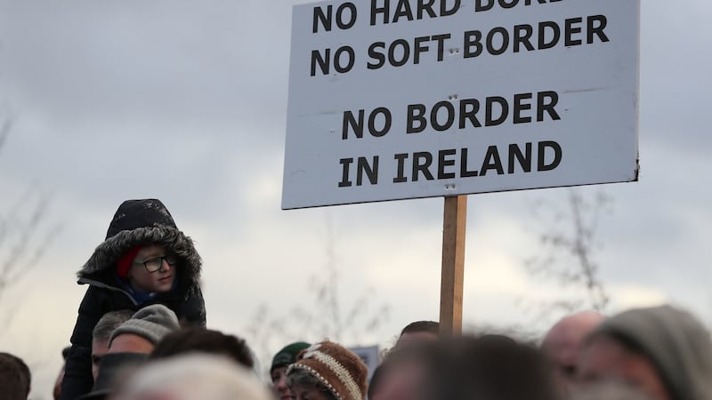 An anti-Brexit rally at the Border near Carrickcarnan, Co Louth, expressing their opposition to the imposition of a hard border between the Republic of Ireland and Northern Ireland. Photograph: Brian Lawless/PA Wire