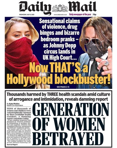The front page of yesterday’s Daily Mail