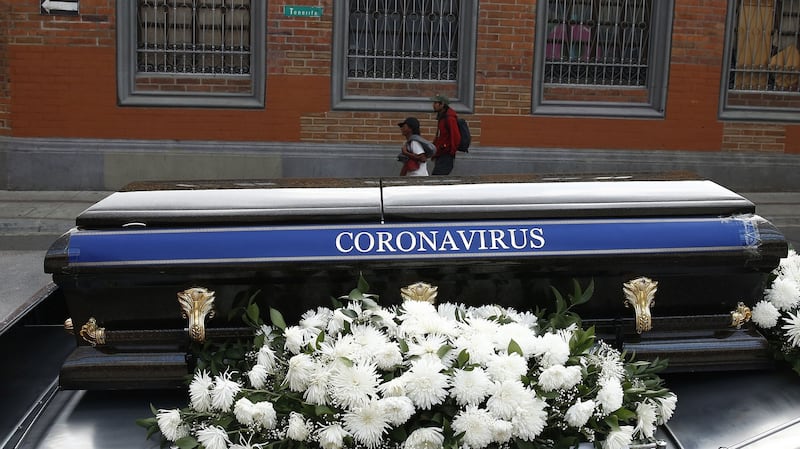 A hearse used as part of a public health campaign in Medellín, Colombia. Photograph: Luis Eduardo Noriega/EPA