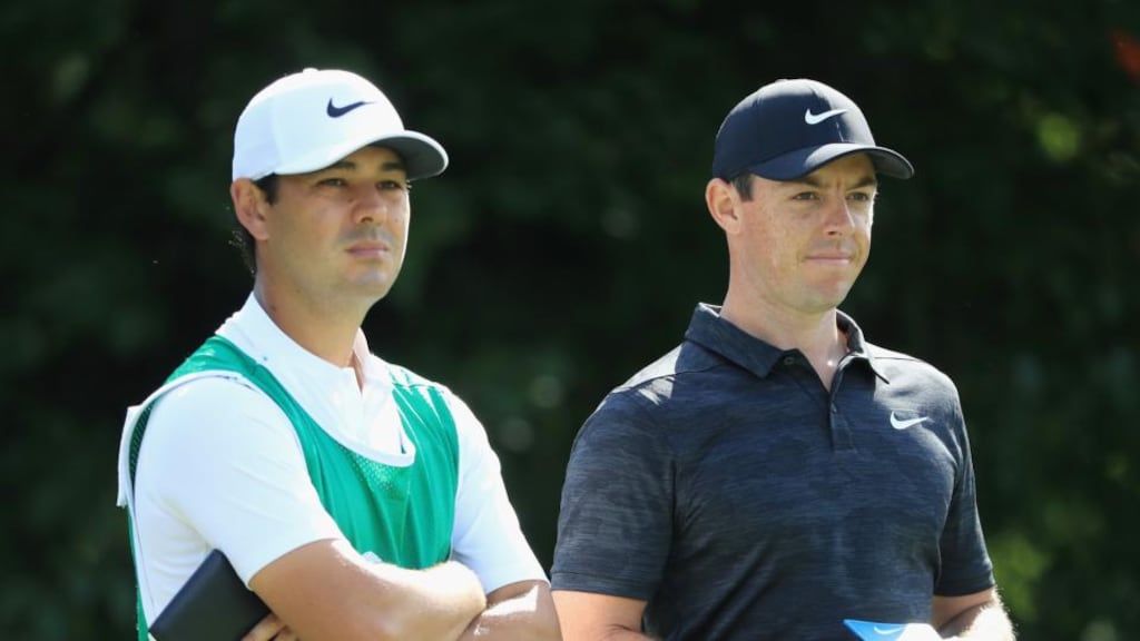 Rory McIlroy with his Harry Diamond on the fourth tee during the first round of the Dell Technologies Championship at TPC Boston. Photo: Andrew Redington/Getty Images