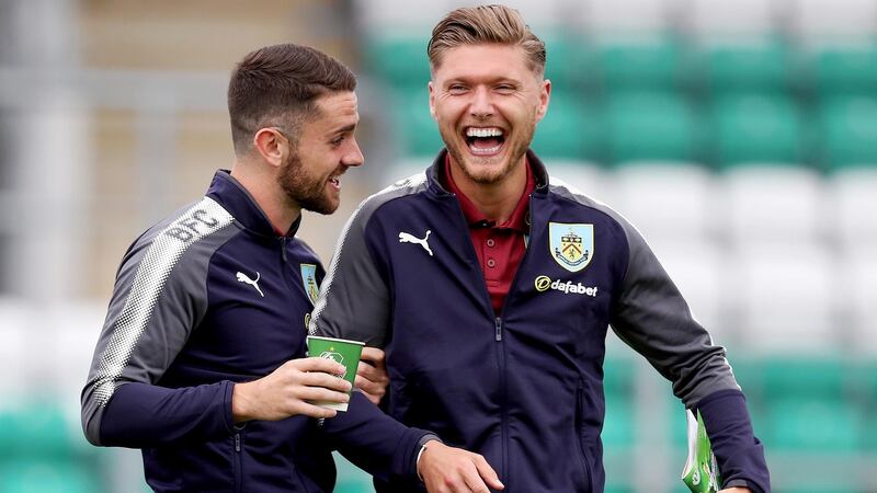 Burnley’s Robbie Brady and Jeff Hendrick before the pre-season game against Shamrock Rovers. Photograph: Inpho