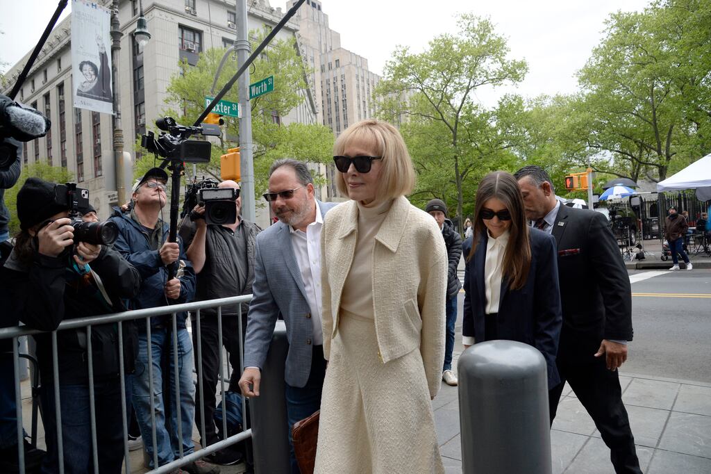E Jean Carroll arrives at the federal courthouse in Manhattan on Thursday. Photograph: Jefferson Siegel/New York Times