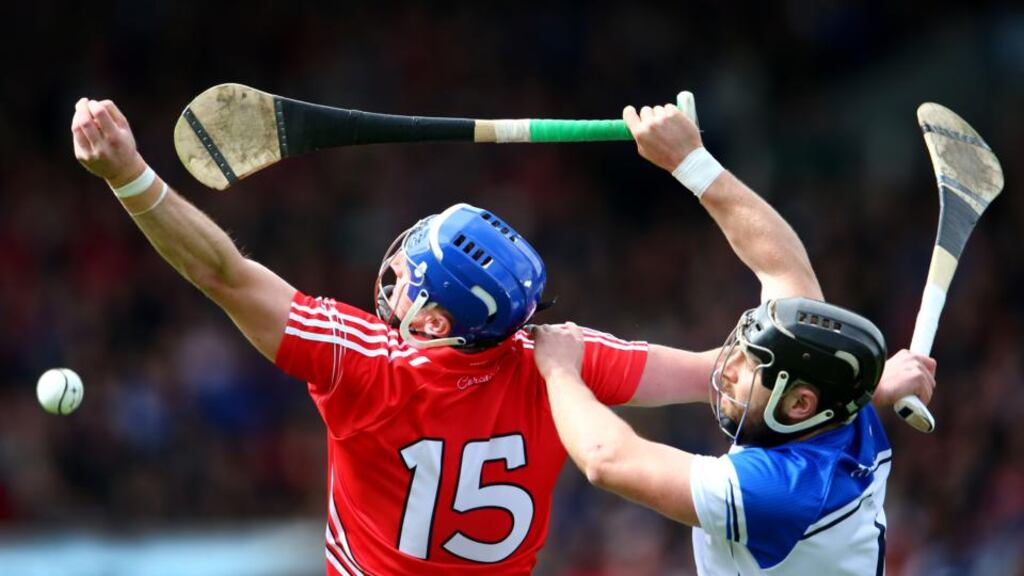 Waterford’s Noel Connors and Patrick Horgan of Cork battle for a high ball during the National Hurling League final last month. Photograph: Cathal Noonan/Inpho