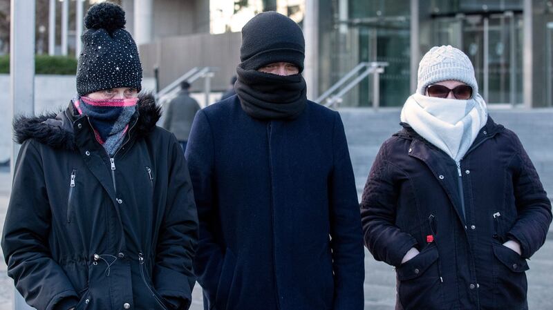 Louise O’Connor (41), of Millmount Court, Dundrum Road, Dublin 14, Keith Johnston (43), of Avonbeg Gardens, Tallaght, Dublin 24, and Stephanie O’Connor (22), also of Millmount Court, Dundrum Road leaving court on Tuesday, after Kieran Greene was convicted of the murder of Patricia O’Connor. Photograph: Collins Courts