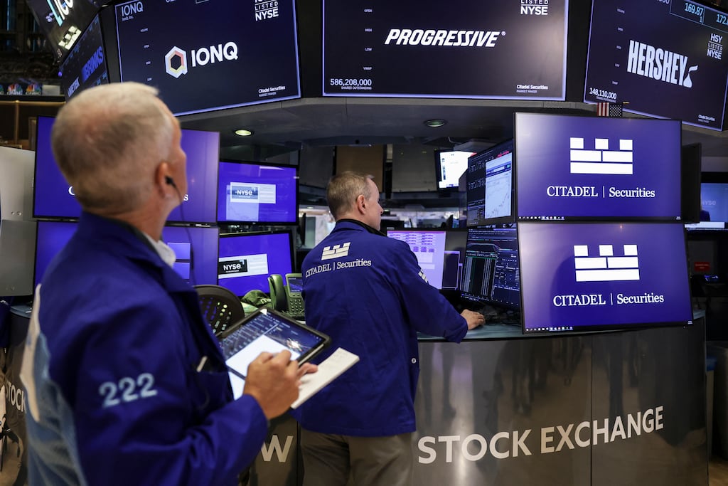 The 'magnificent seven' tech stocks continue to drive the US market forward. Photograph: Angela Weiss/AFP via Getty Images