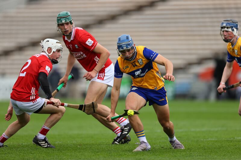 Clare’s Paul Rodgers in action against Cork’s Darragh Heavin. Photograph: Tom O'Hanlon/Inpho