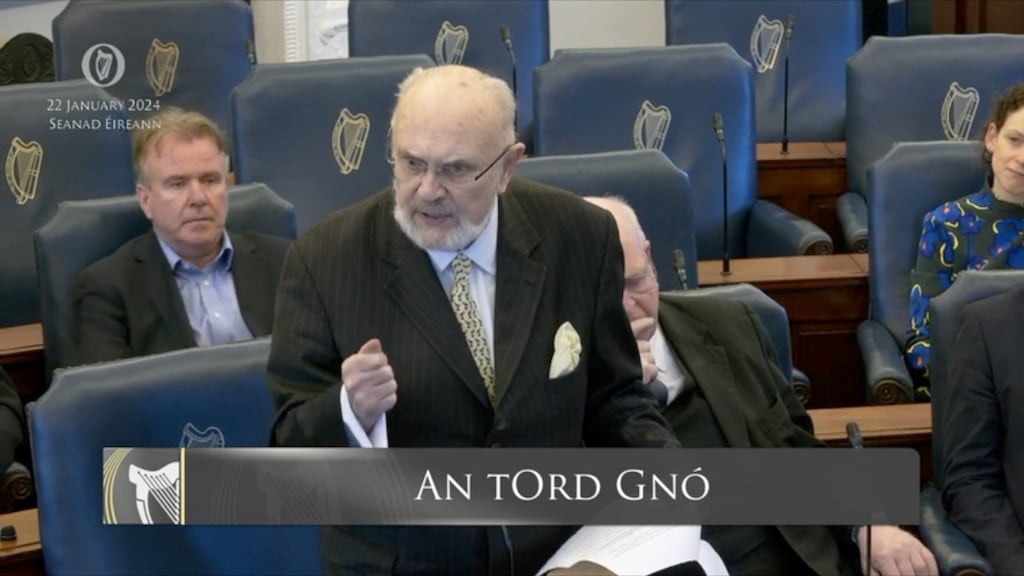 Senator David Norris, who resigned from the Seanad in January after 36 years, making his final speech to the chamber to voice his support for the people of Gaza