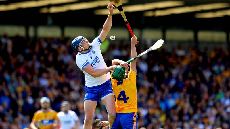 Waterford’s Austin Gleeson and Jack Browne of Clare. Photograph: Ryan Byrne/Inpho