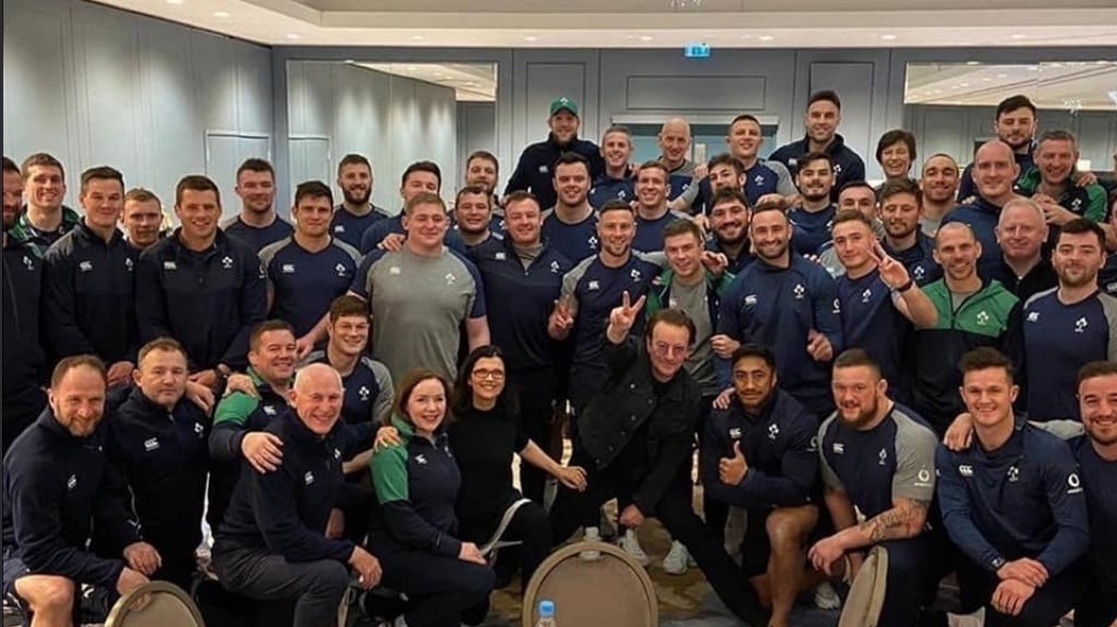 Bono with the Ireland rugby squad as the build-up continues for the big Six Nations clash  against England at Twickenham.