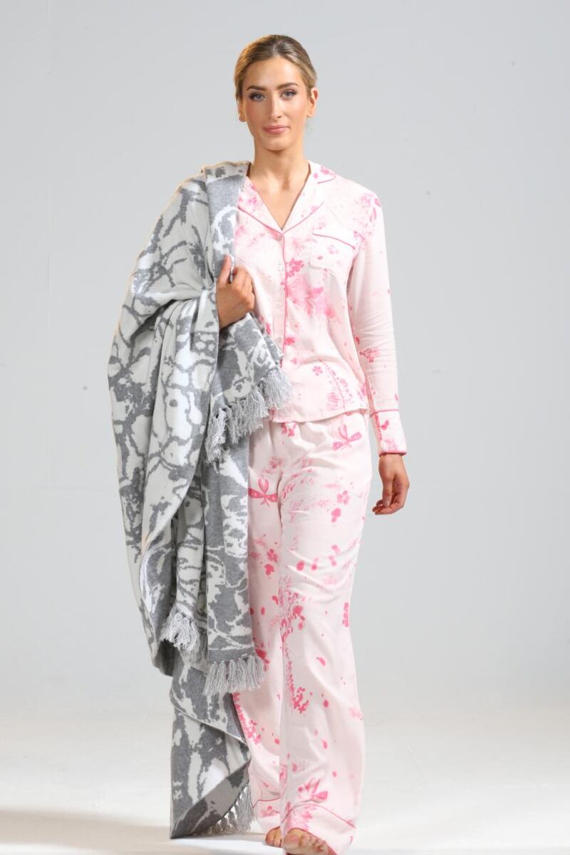 Enchanted forest pyjamas (€98), and ripple throw (€325) by KDK