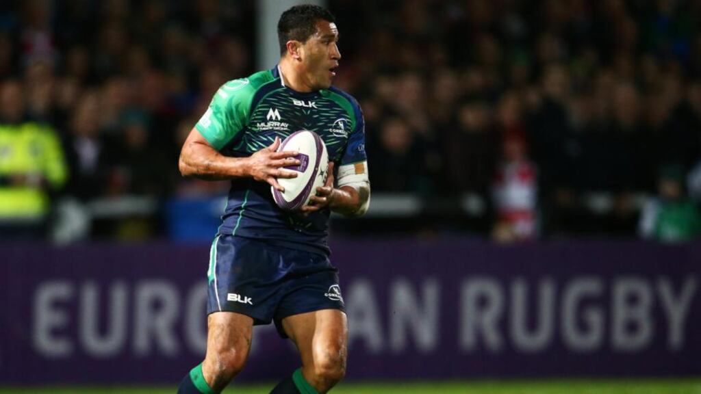 Mils Muliaina in action for Connacht against Gloucester on Friday. He was taken to Cardiff after the game for questioning about an alleged assault on a woman there last month. Photo: Cathal Noonan/Inpho