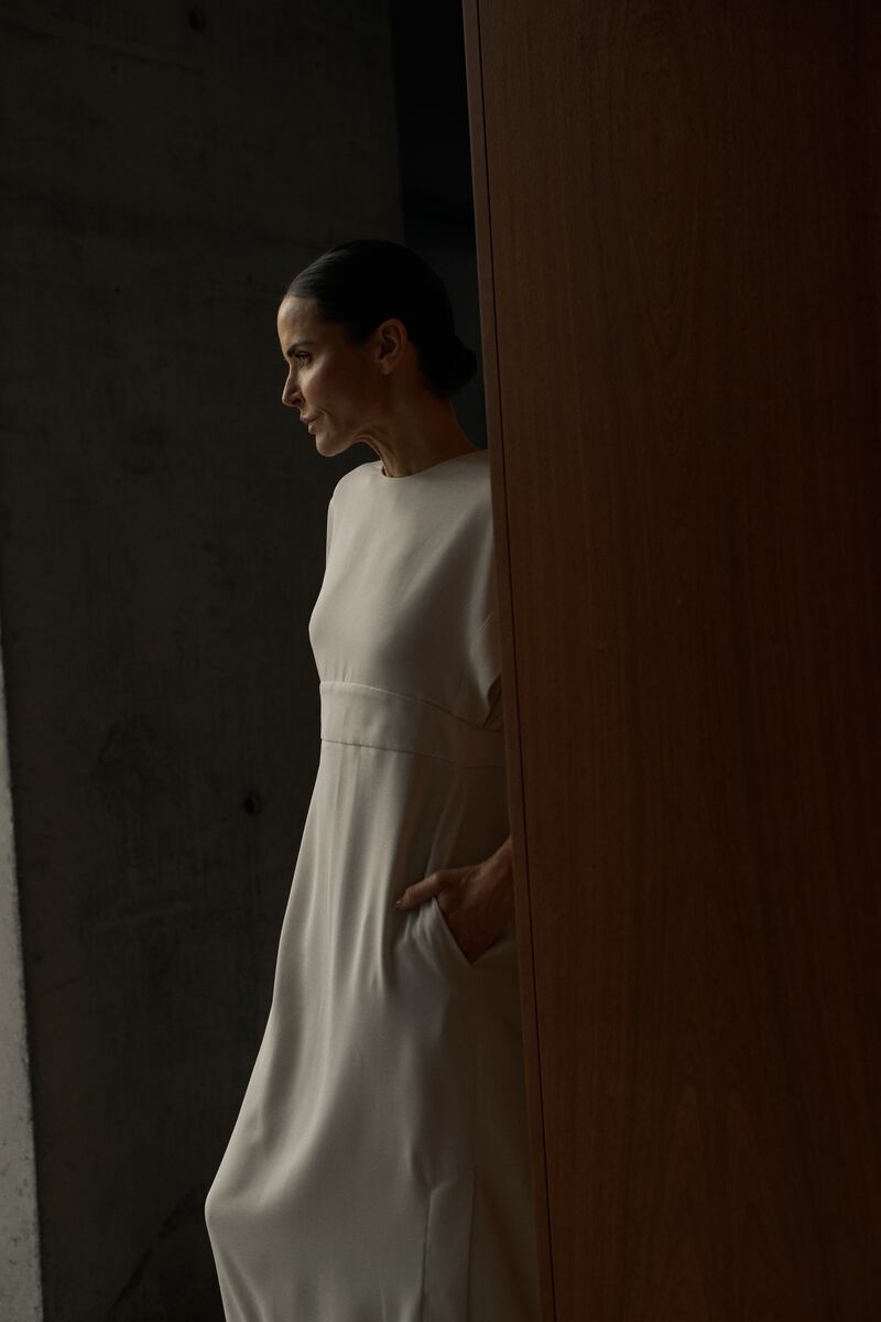 Simple stone midi dress in satin back crepe €320, Helen McAlinden