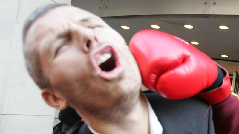 Des Bishop gets into an altercation. Photograph: Alan Betson.
