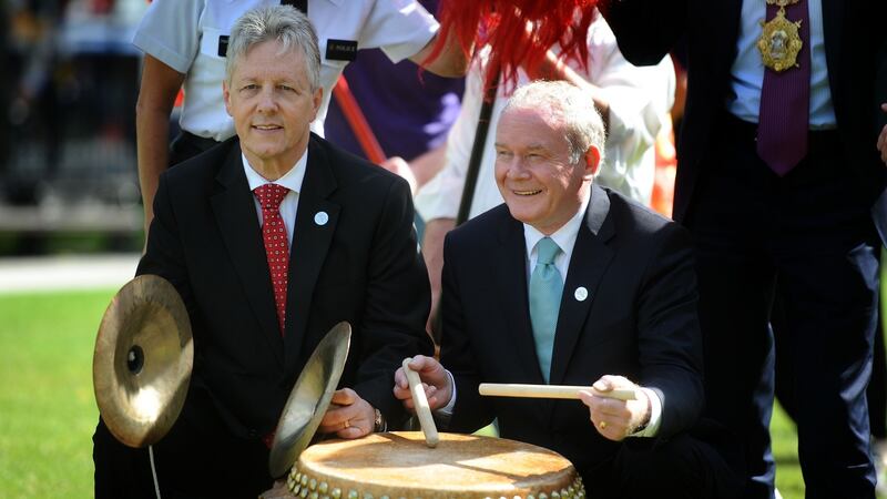 Different drum: first minister Peter Robinson and Deputy First Minister Martin McGuinness. The two had a workmanlike relationship. Photograph: Colm Lenaghan/Pacemaker