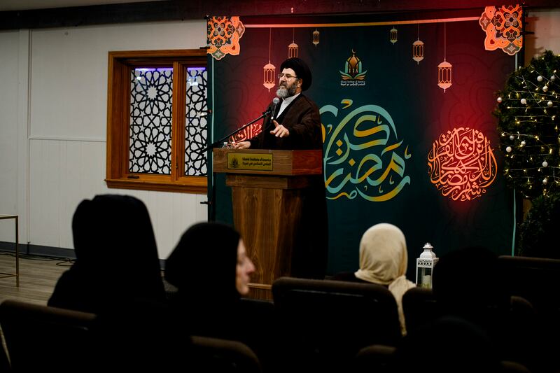 Imam Hassan Qazwini leads an evening lecture at the Islamic Institute of America in Dearborn Heights. Photograph: Brittany Greeson/New York Times