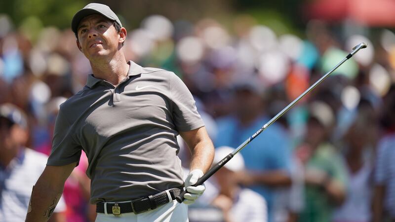Rory McIlroy plays his shot from the sixth tee during the third round of the US PGA Championship at Bellerive Country Club in St Louis, Missouri. Photograph: Richard Heathcote/Getty Images