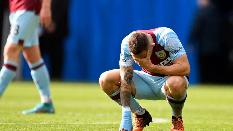 Burnley midfielder Josh Brownhill after the final whistle at Turf Moor. Photograph: Getty Images