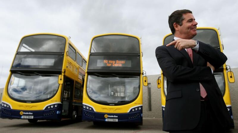 Minister for Transport Paschal Donohoe at the unveiling of 90 state-of-the-art double decker buses at Dublin Bus central control in Broadstone, Dublin. Photograph: PA