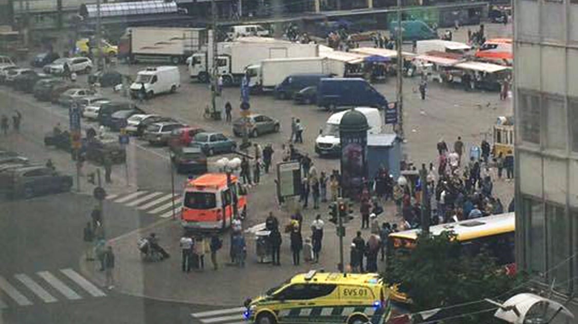 A view of the market square in Turku after a stabbing attack. Photograph: Facebook via AP