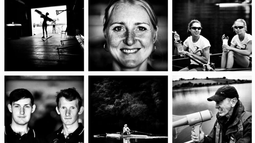 Scenes from the National Rowing Centre in Farran Wood, Cork . . . Sanita Puspure (top row, centre), Sinead Lynch and Claire Lambe (top row, right), brothers Paul and Gary O’Donovan (2nd row, left)and lead coach Don McLachlan (second row, right). Photographs: Bryan O’Brien/The Irish Times