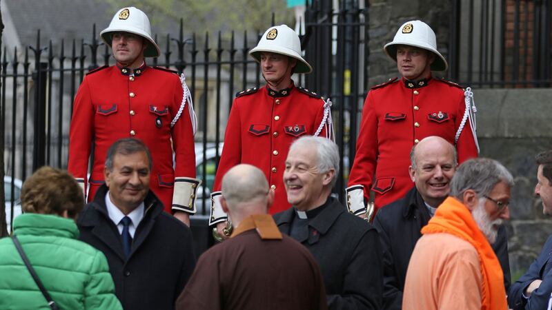 The buglers of Royal Ypriana wind band from Ypres, Belgium, at the opening of the Flanders Fields Memorial in Dublin. Photograph: Nick Bradshaw/The Irish Times