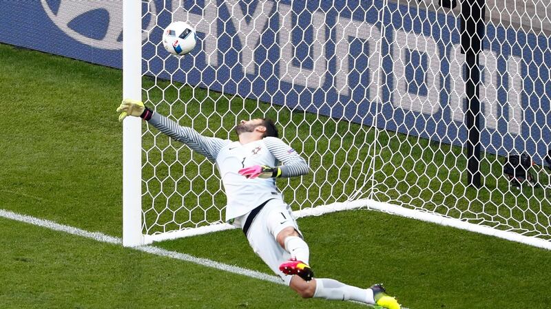 Hungary’s Balazs Dzsudzsak scores their third goal past Portugal’s Rui Patricio. Photo: Max Rossi/Reuters