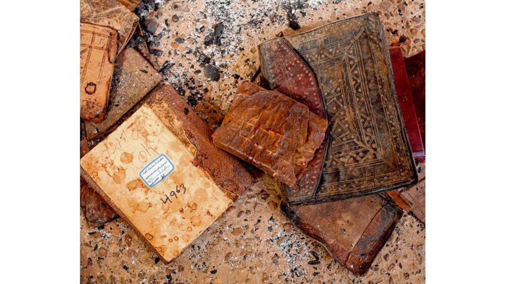 Manuscripts destroyed by Islamist fighters. Photograph: Tyler Hicks /New York Times